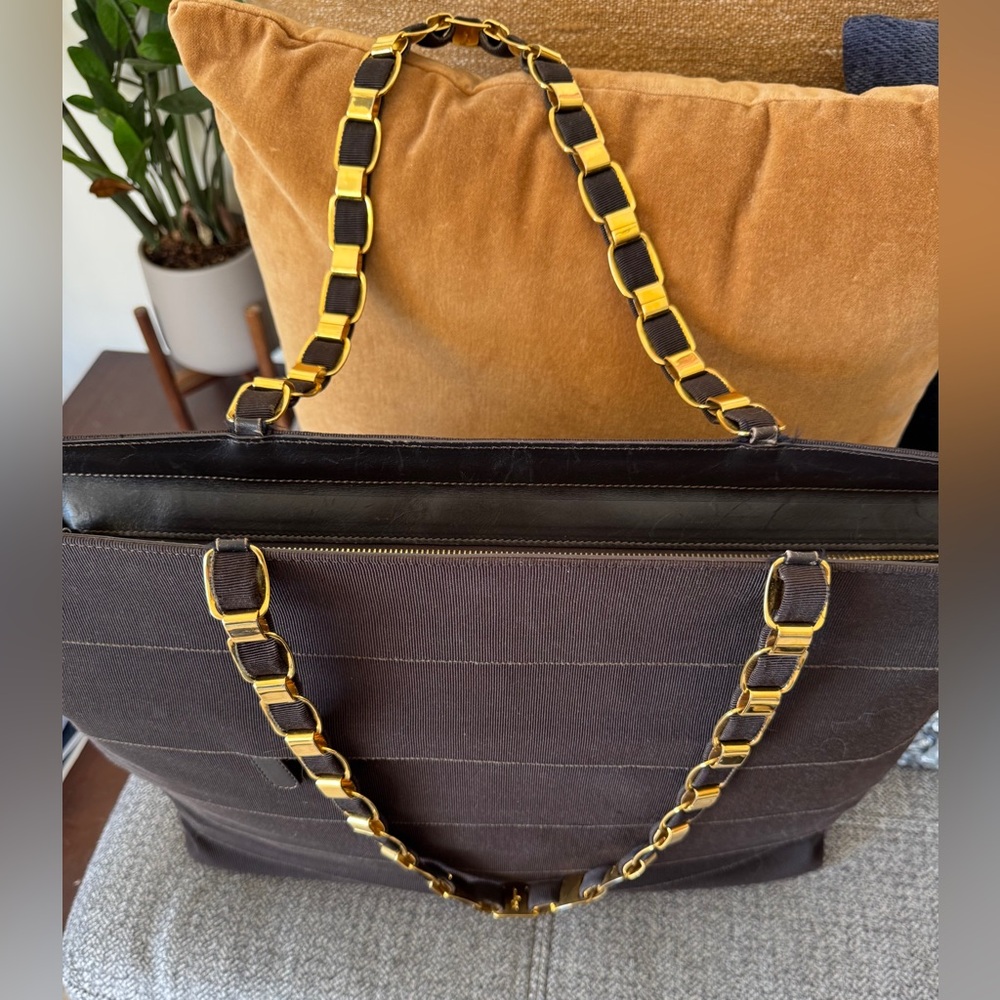 Salvatore Ferragamo Vintage Brown Tote with Gold Chain-Link Straps - Picture 12 of 16